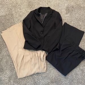 Black Blazer and Tan Pants Set